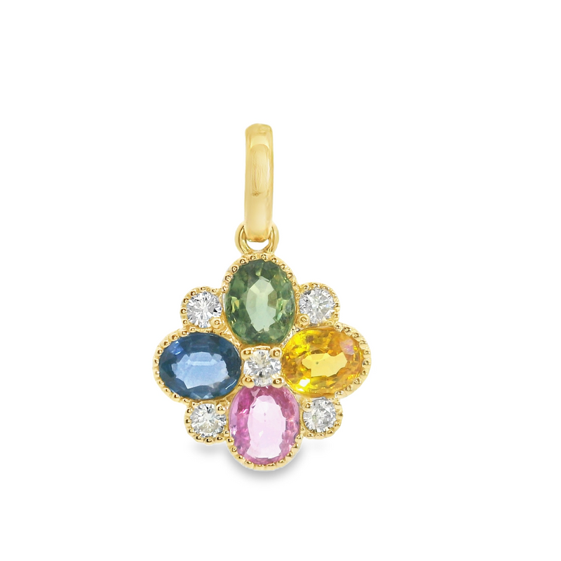 14K YG Multi Color Sapphire & Diamond Pendant