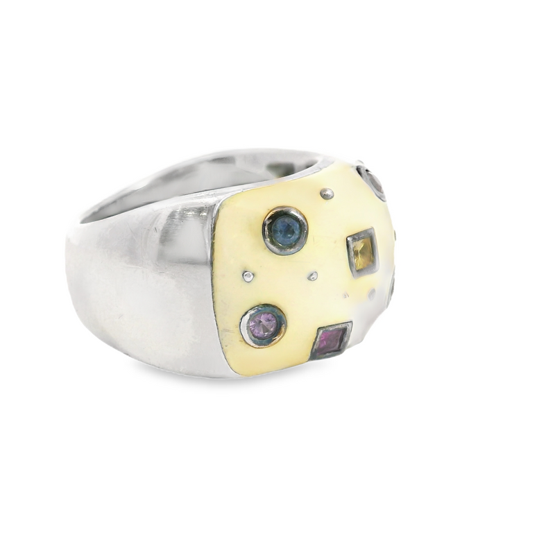 Sterling Silver, Sapphire & Enamel Domed Band
