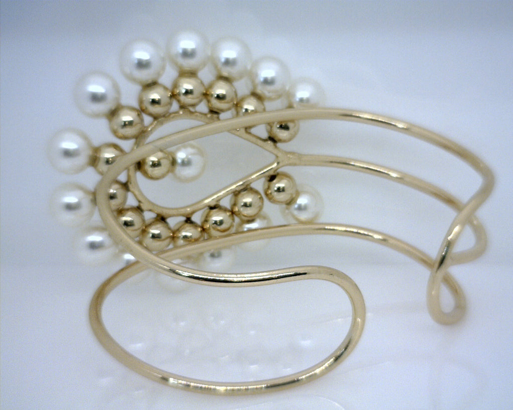 18K YG Plate Multi Row Pearl Cuff