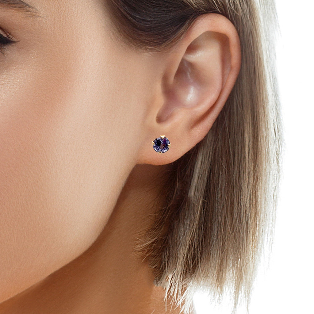 14K YG 4.0MM Tanzanite Stud Earrings