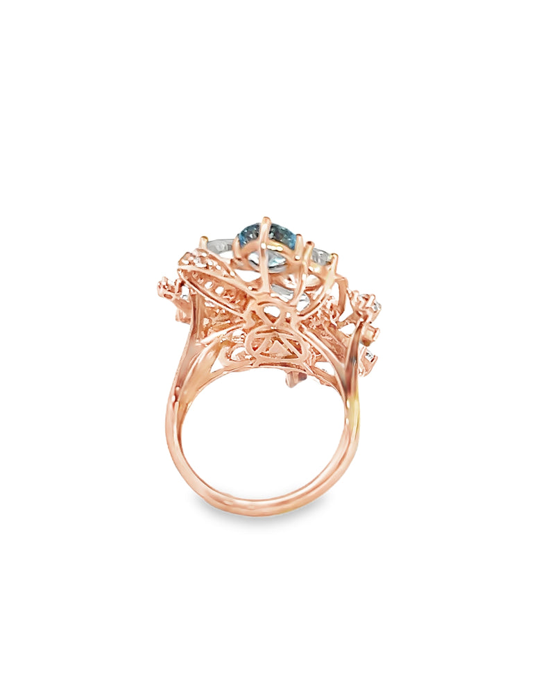 Levian 14K Rose Gold Blue Topaz & Green Quartz Ring