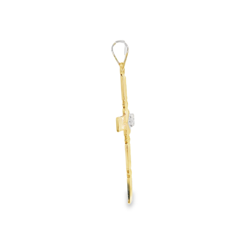 14K Two Tone Diamond Cross Pendant