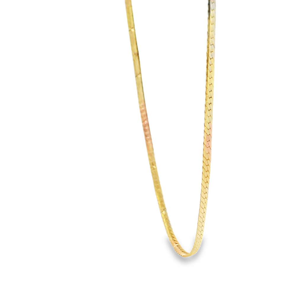 14K Tri Color Herringbone Necklace 24"