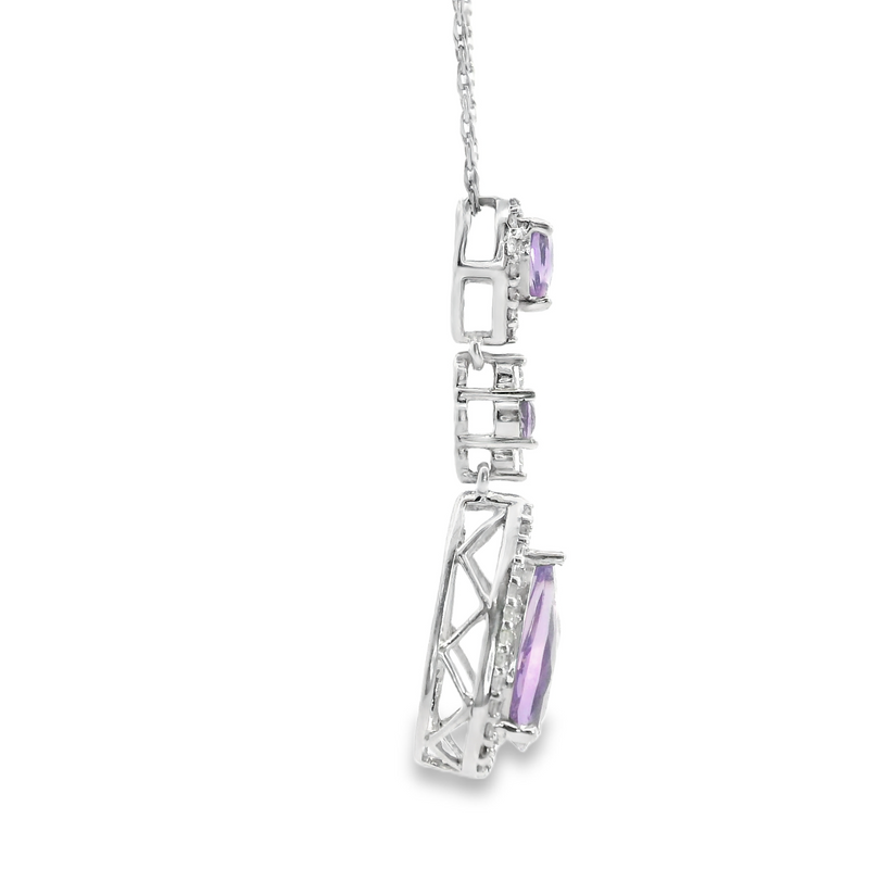 Sterling Silver Amethyst & Diamond Pendant