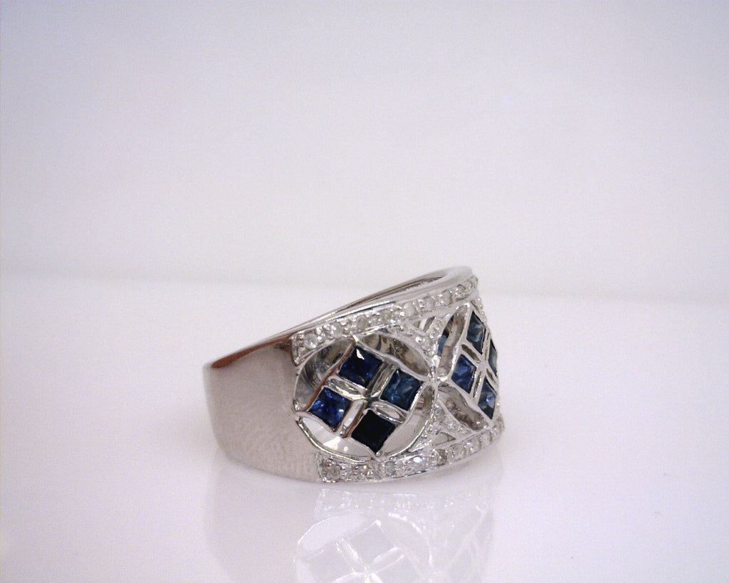 14K WHITE GOLD SAPPHIRE/DIAMOND BAND