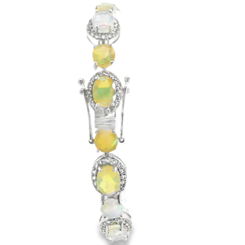 Sterling Silver Faceted Opal & CZ Bracelet