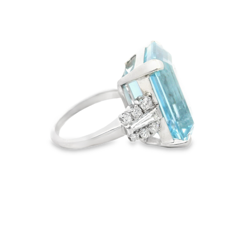 Platinum Aquamarine & Diamond Ring