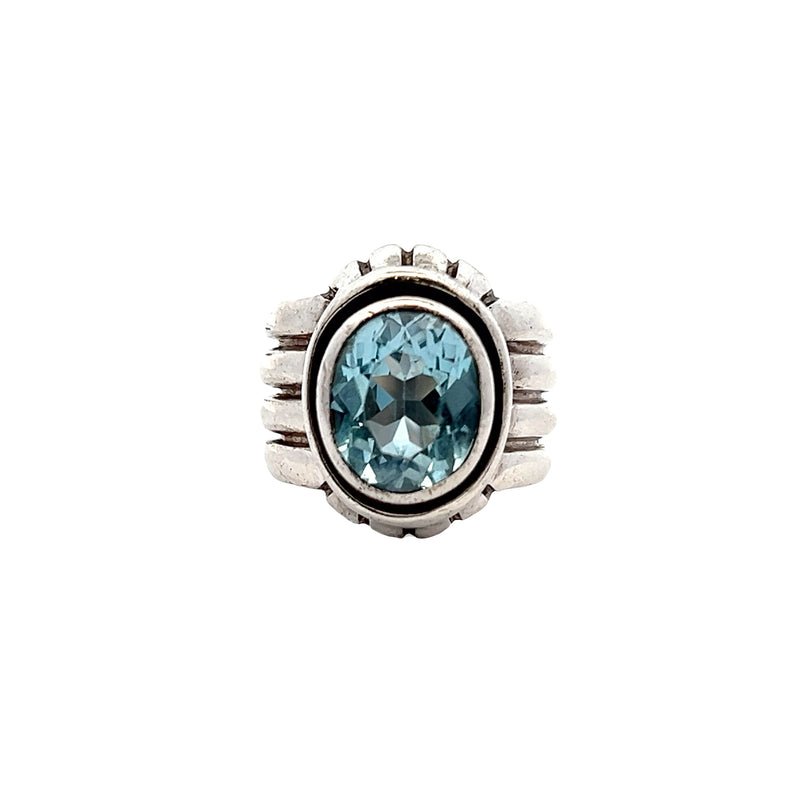 Sterling Silver Wide Blue Topaz Ring
