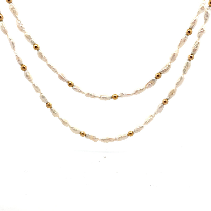 14K YG Keshi Pearl & Gold Bead Necklace