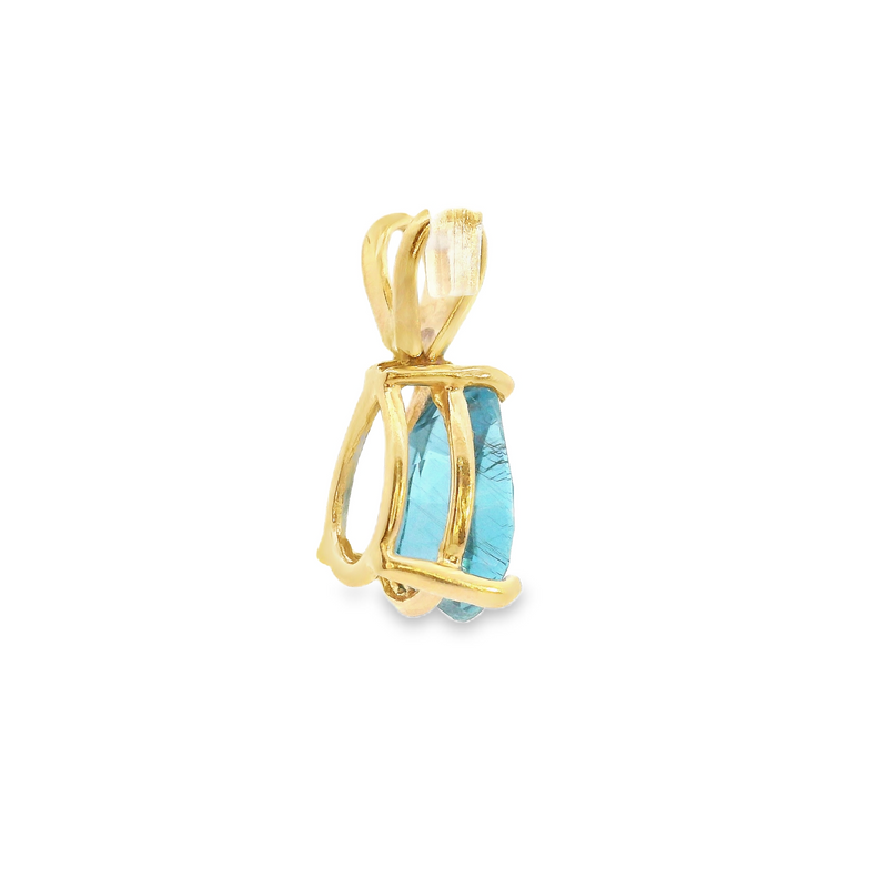 14K YG Blue Topaz Pendant