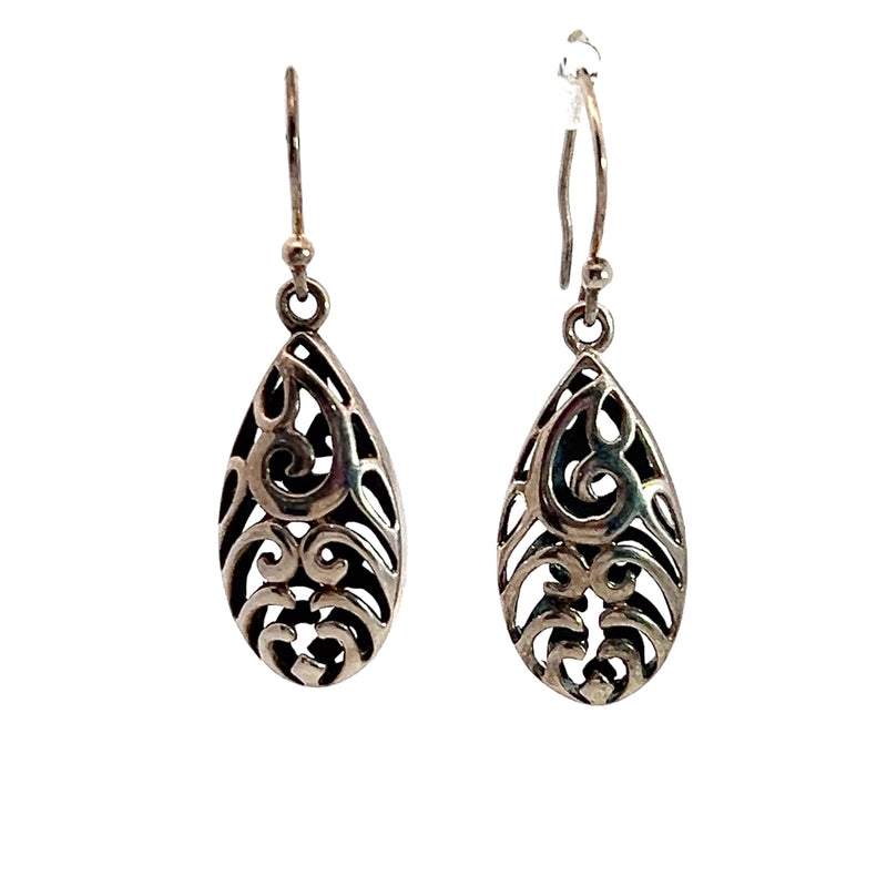 Sterling Silver Bali Design Drop Earrings