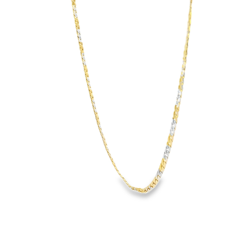14K Two Tone Flat Diamond Cut Curb Chain 22.5"