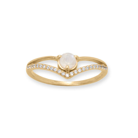 14 Karat Gold Plated CZ and Rainbow Moonstone 