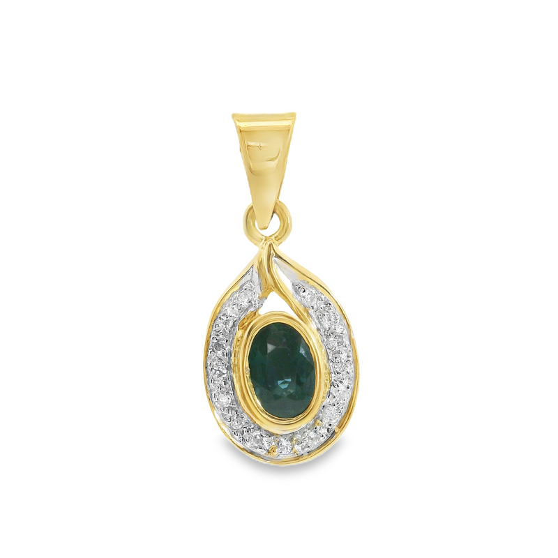 14K YG Sapphire & Diamond Pendant