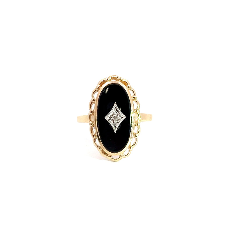 10K YG Vintage Black Onyx & Diamond Ring