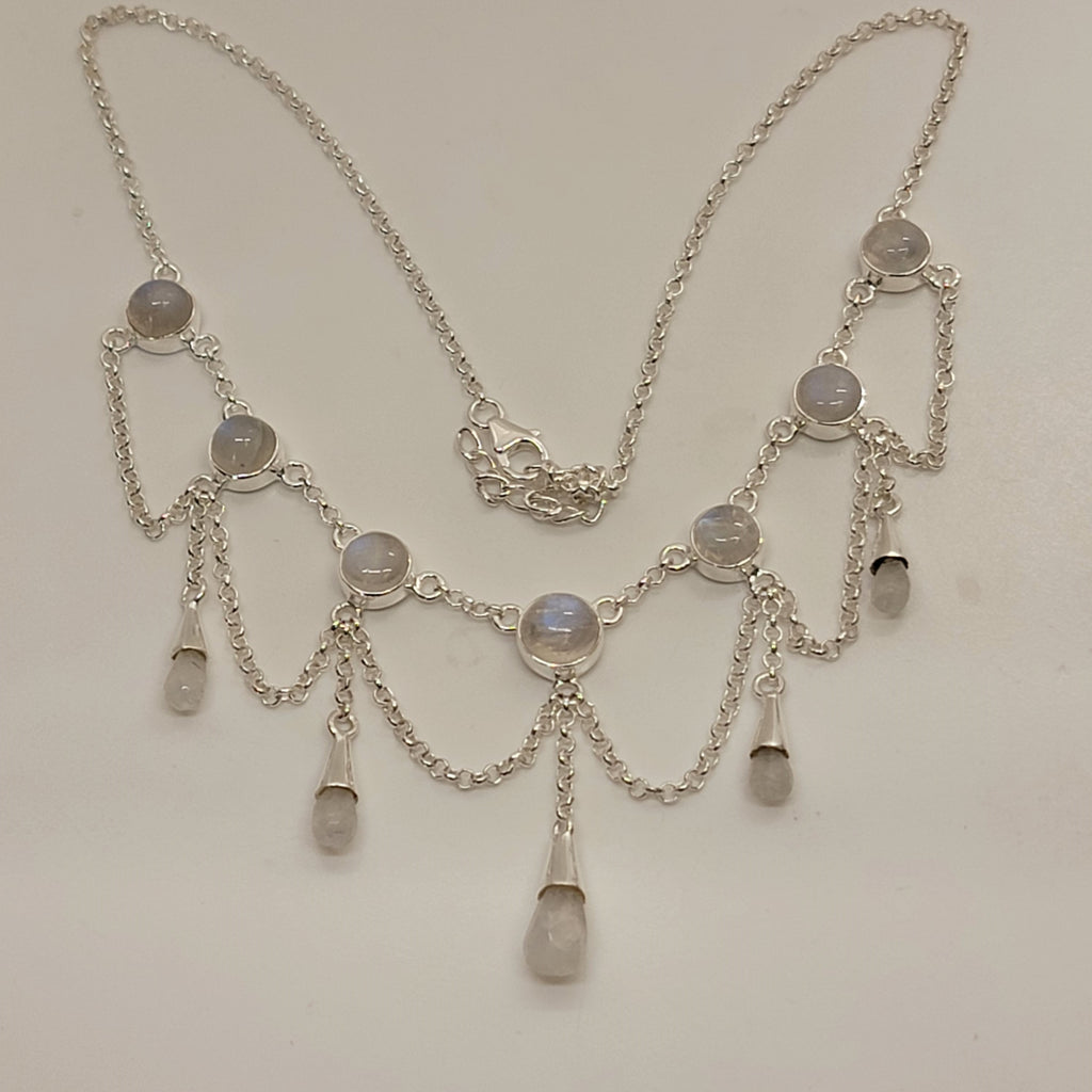 Sterling Silver Moonstone Necklace 16-18" adjustable