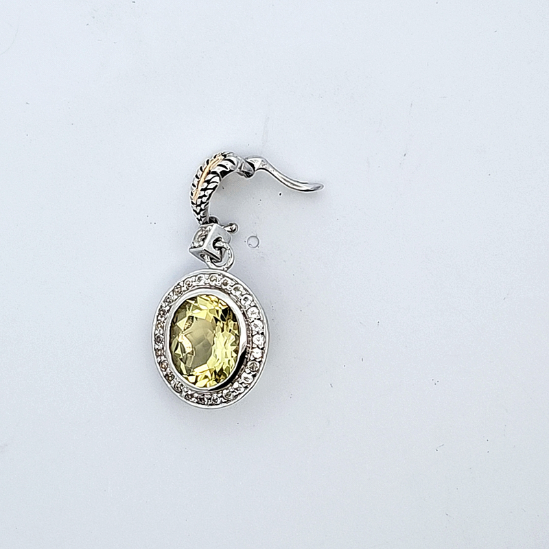 Sterling Silver & 18K YG Lemon Quartz & White Topaz Pendant