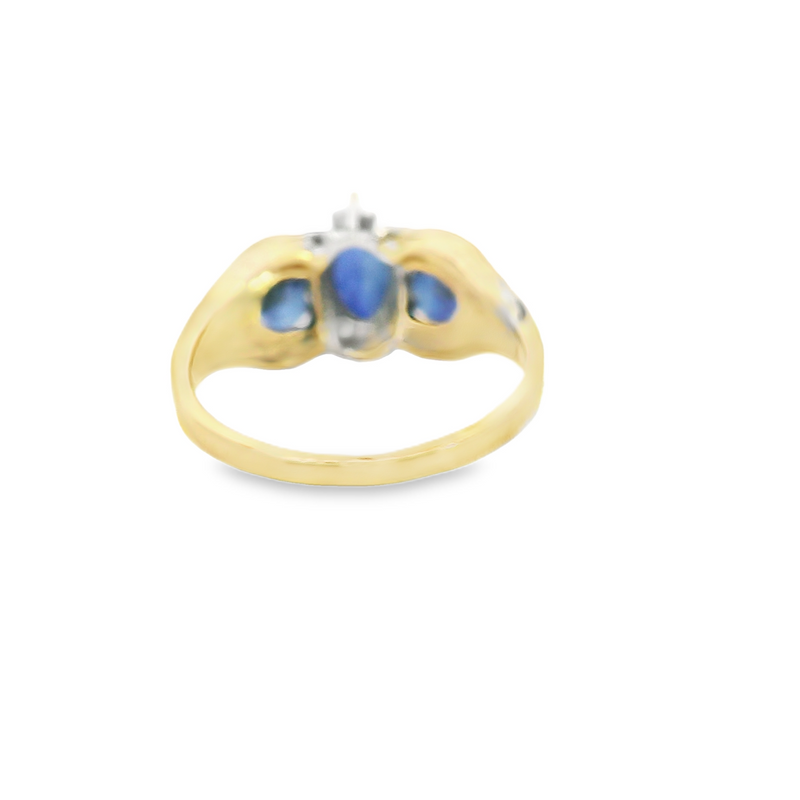 10K YG Synthetic Sapphire & Diamond Ring