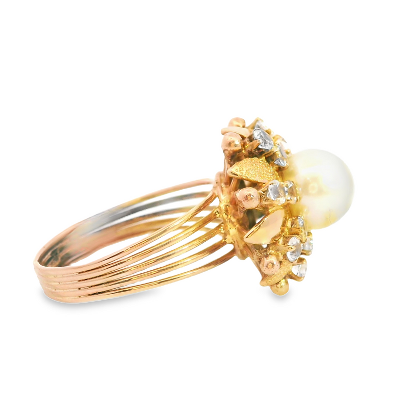 10K YG Pearl & White Sapphire Ring