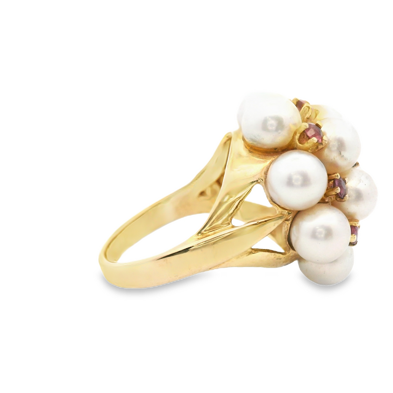 14K YG Ruby & Pearl Ring