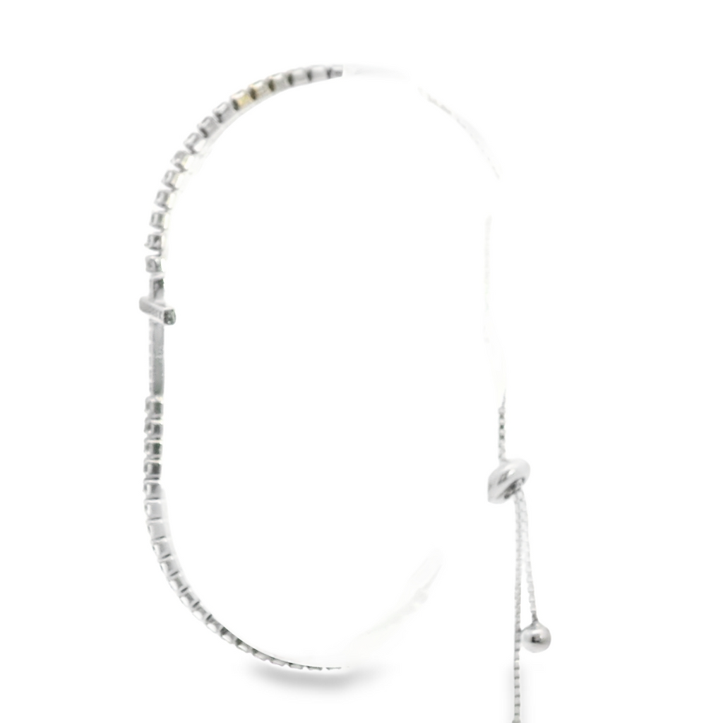 Sterling Silver CZ Cross Bolo Bracelet