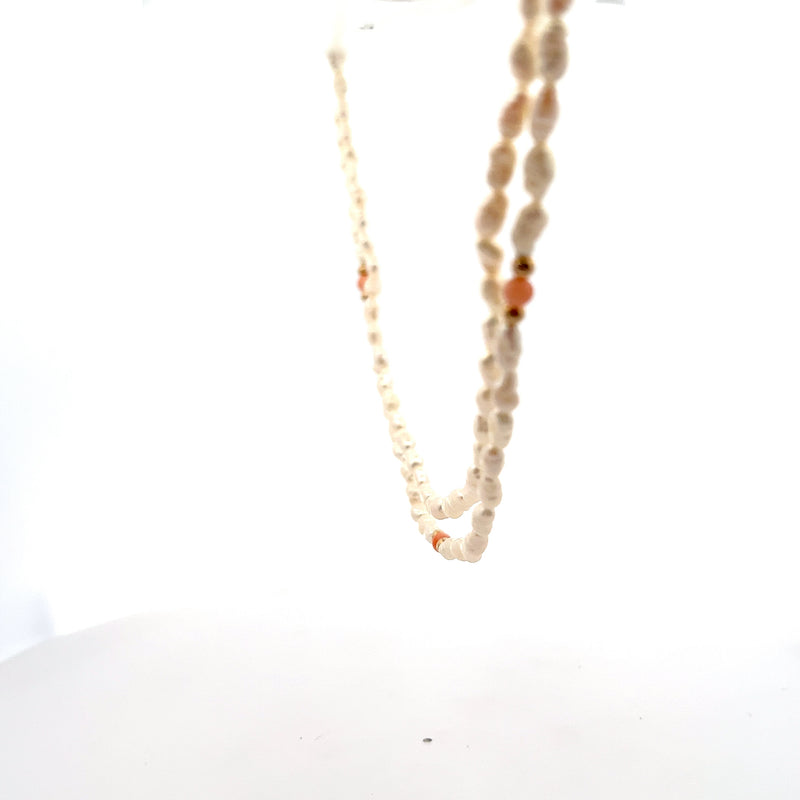 14K YG Keshi Pearl, Coral  & Gold Bead Necklace