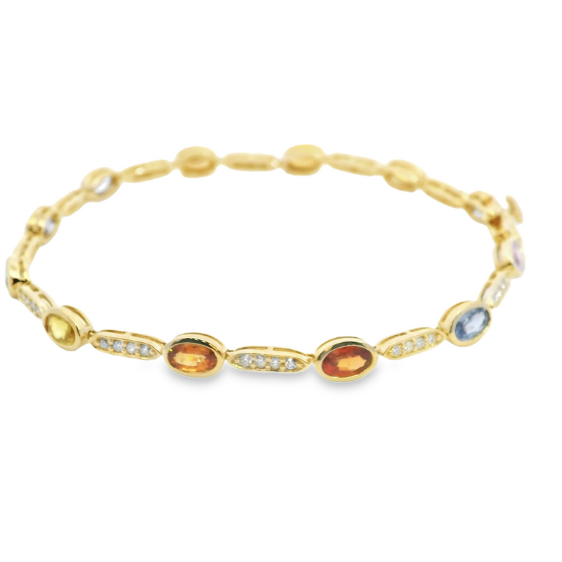 14K YG Rainbow Sapphire & Diamond Tennis Bracelet