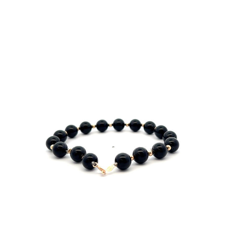 14K YG Black Onyx & Gold Bead Bracelet