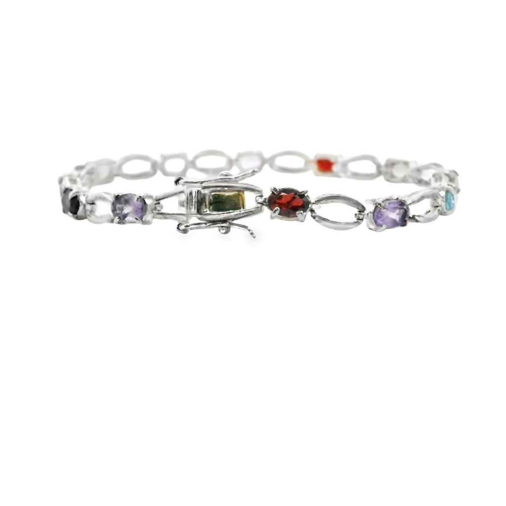 Sterling Silver Multi Gemstone Tennis Bracelet 7"