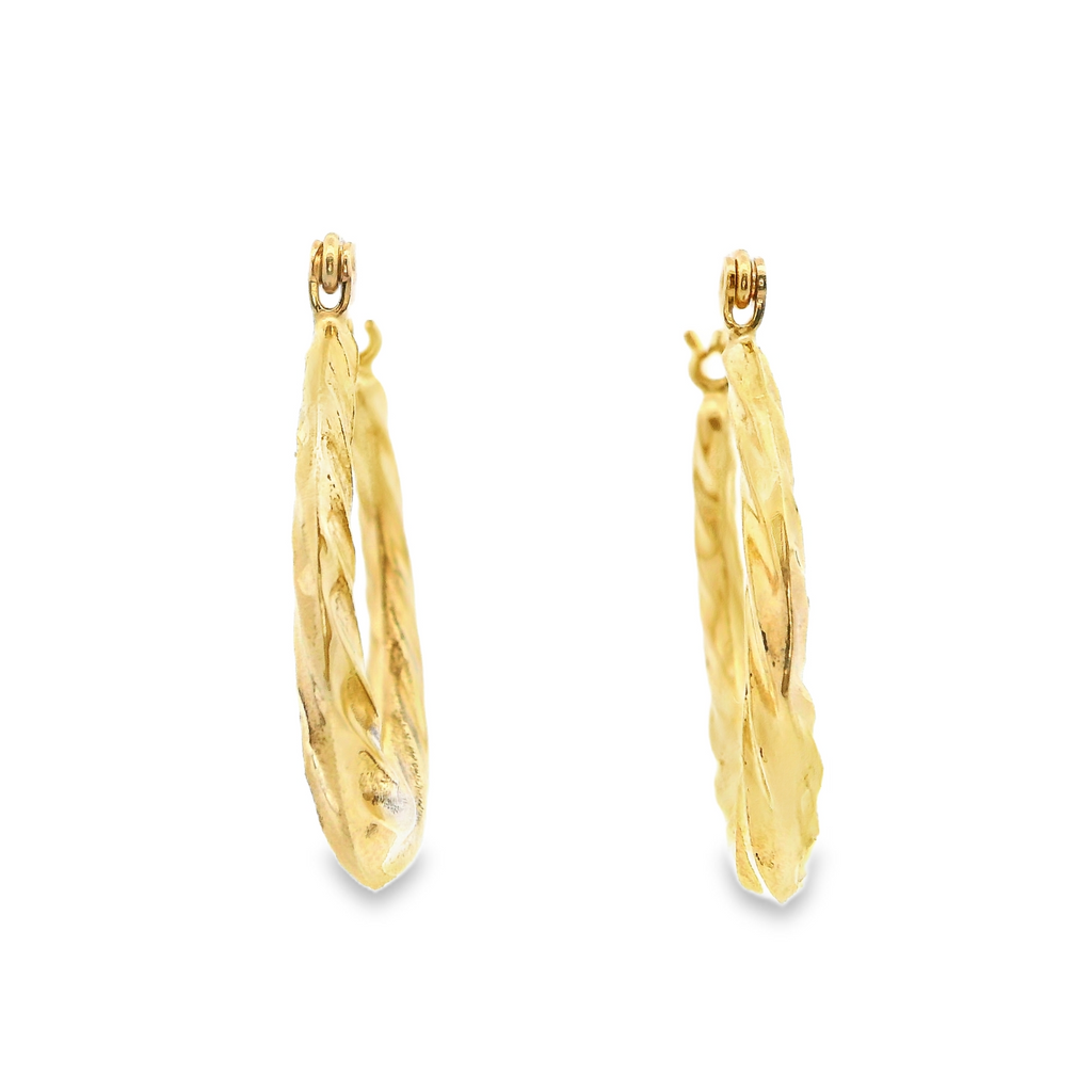 14K YG Twisted Hollow Hoop Earrings