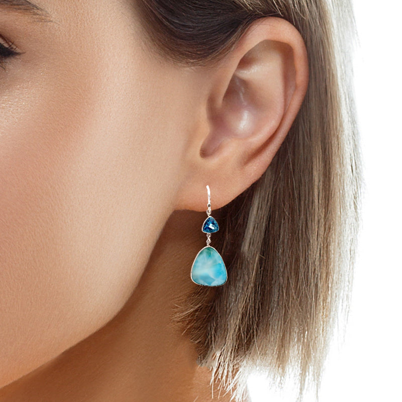 Sterling Silver Blue Topaz & Larimar Earrings