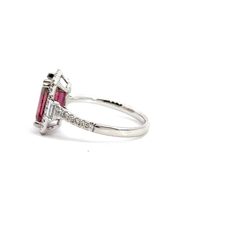 14K WG Watermelon Tourmaline & Diamond Ring