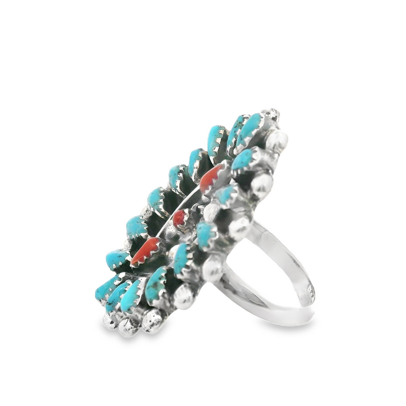Sterling Silver Turquoise & Coral Ring