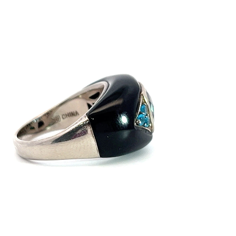 Sterling Silver Blue Topaz & Black Onyx Ring