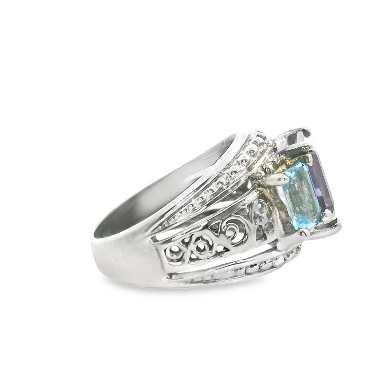 Sterling Silver Blue Topaz & Amethyst Ring