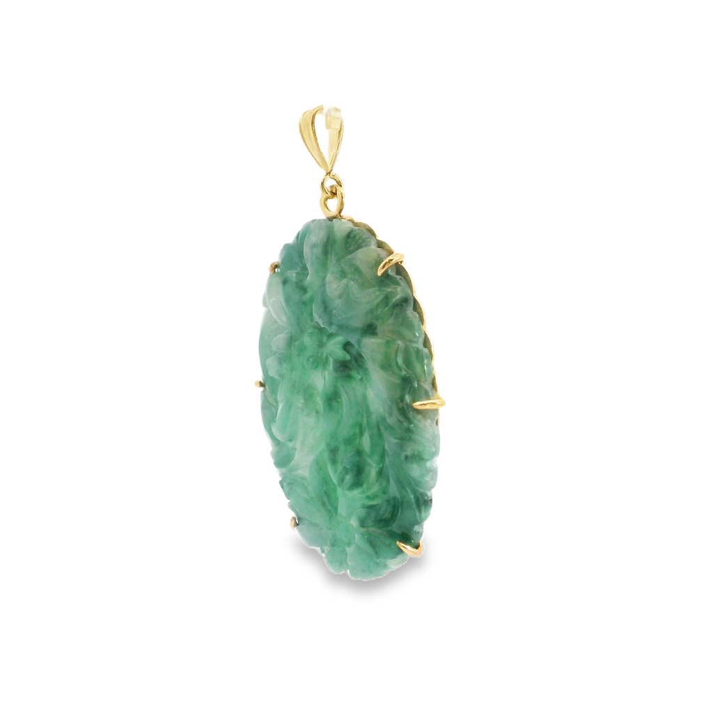 14K YG Carved Jade Pendant