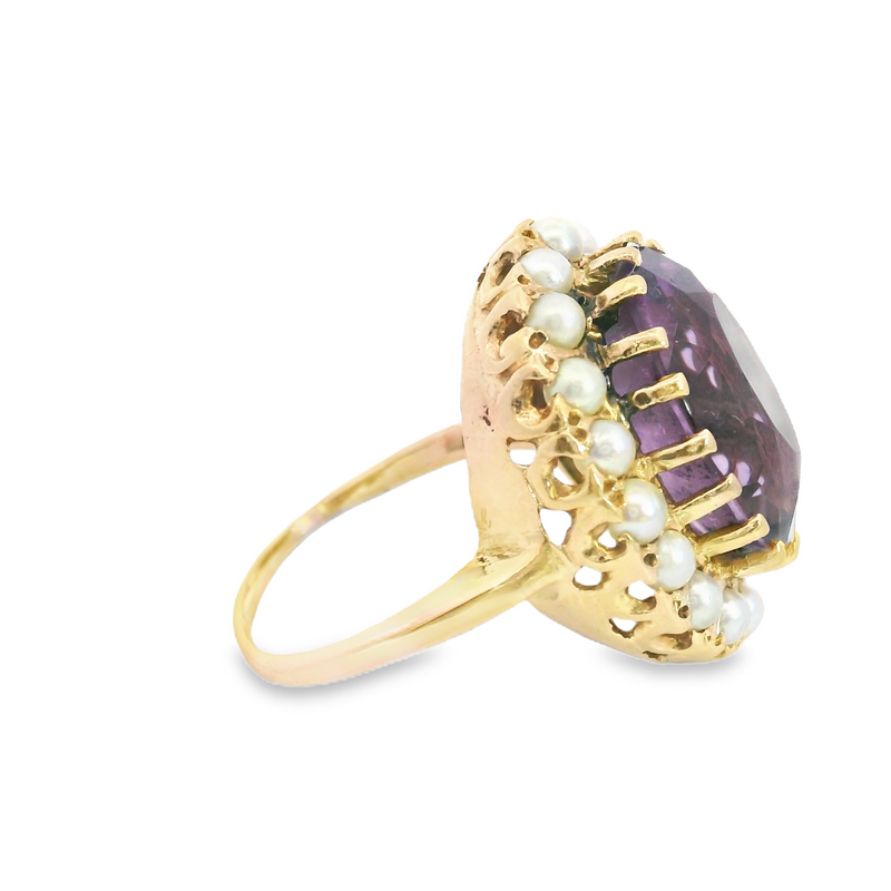 14K YG Amethyst & Pearl Vintage Ring