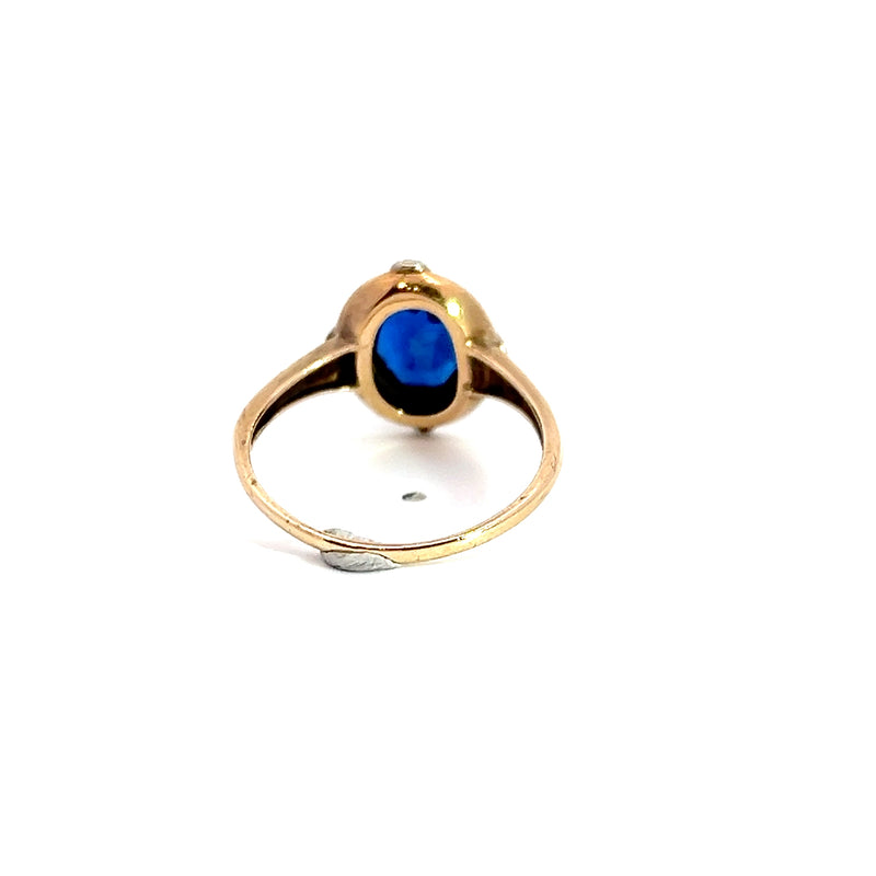 10K YG Synthetic Blue Stone Ring