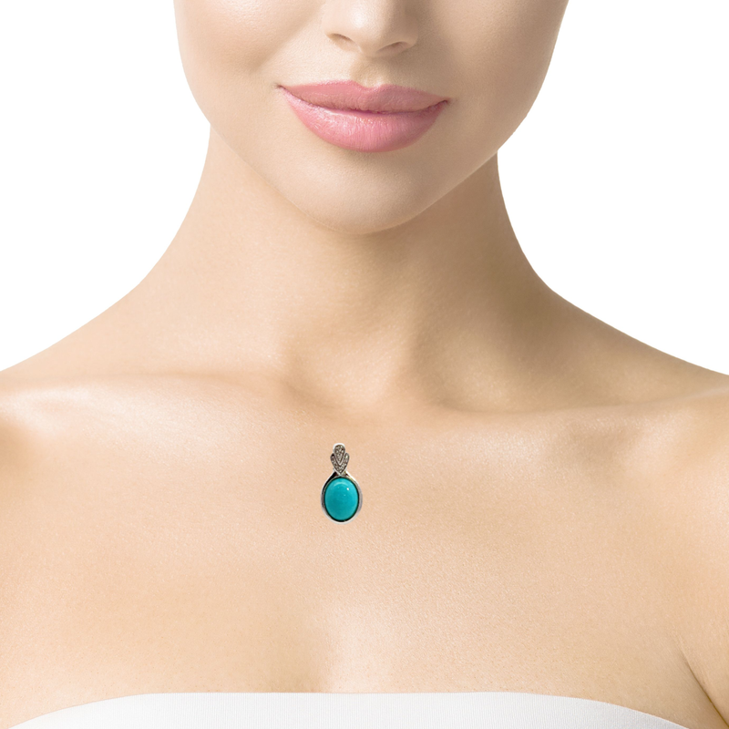 Sterling Silver Turquoise & Diamond Pendant