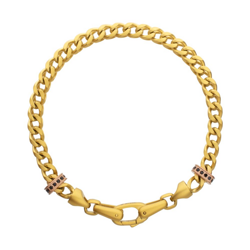 18Kt Gold IP Steel Chevron Franco Chain Bracelet