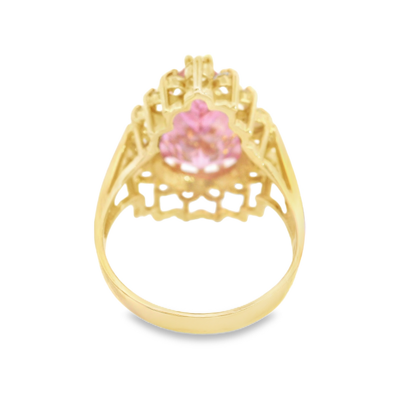 14K YG Pink CZ & White Sapphire Ring