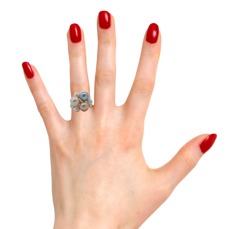 14K YG Cluster Pearl Ring Size