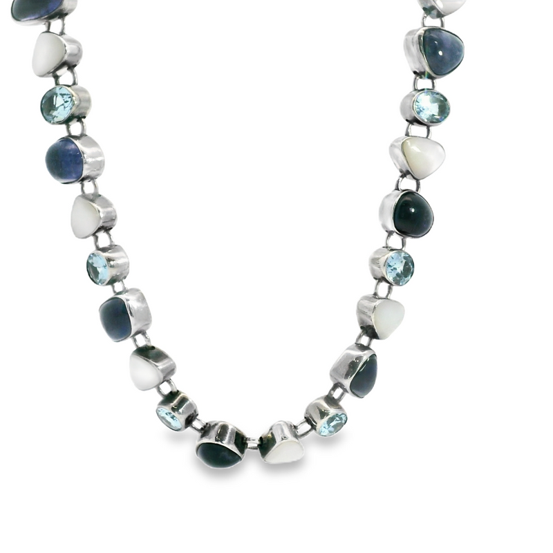 Sterling Silver Iolite, Blue Topaz & Mother of Pearl Necklace