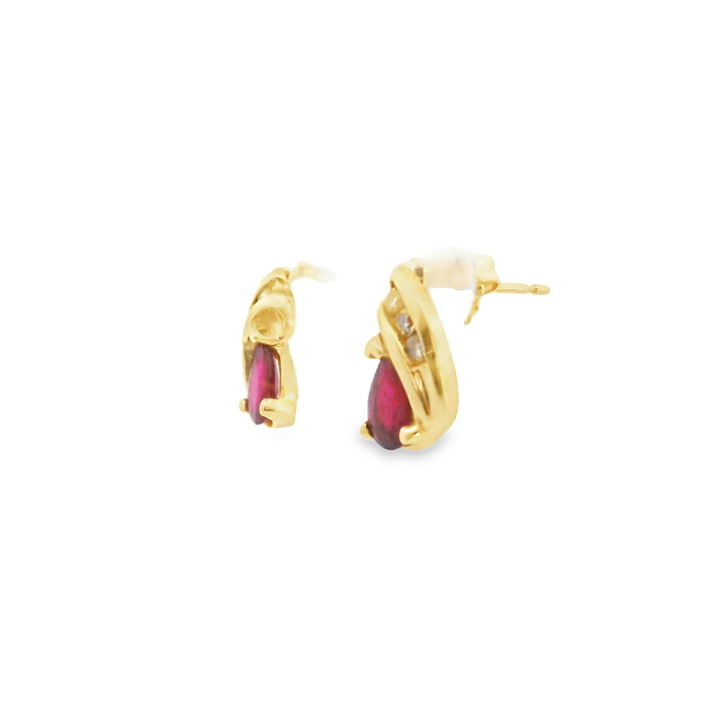 14K YG Ruby & Diamond Stud Earrings