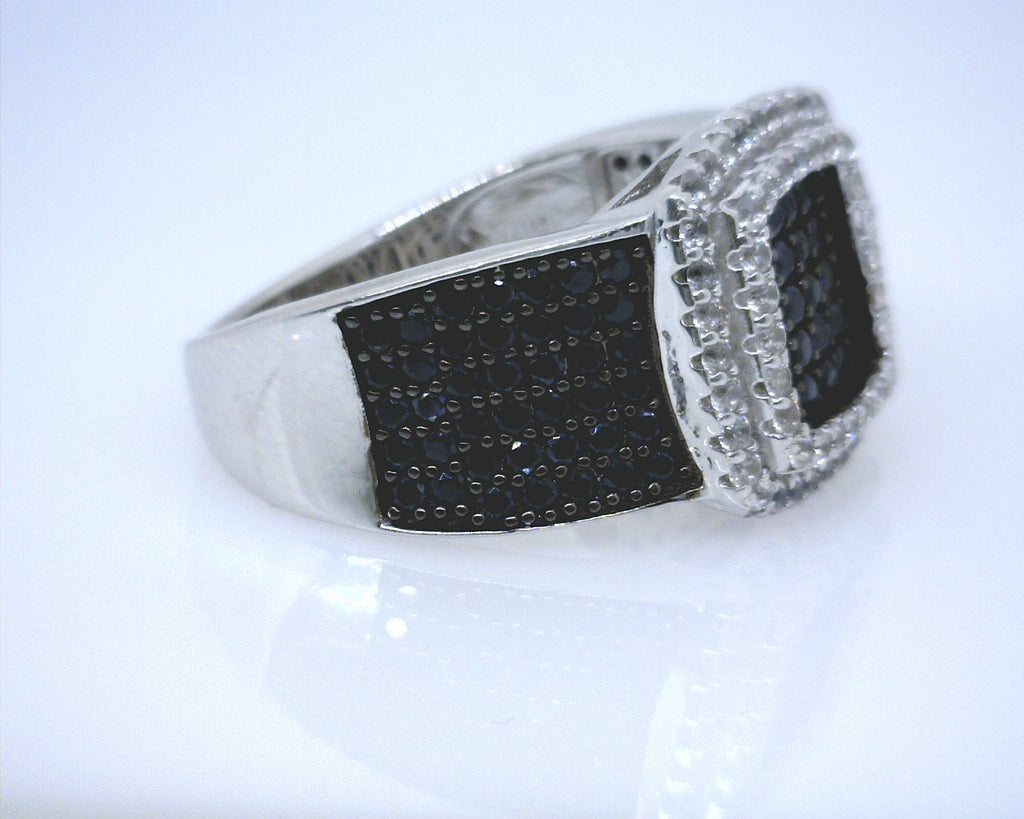 SS Black Spinel & White Zircon Ring