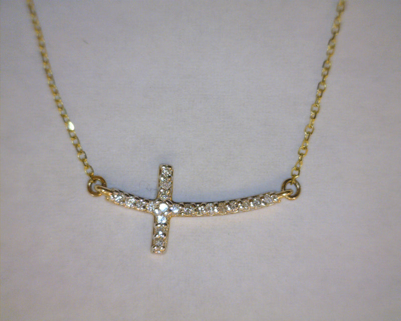 Lafonn Sideways Curved Cross Necklace in Sterling Silver Defiance Ohio