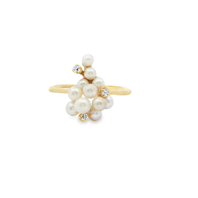 14K YG Pearl & Diamond Grape Cluster Ring