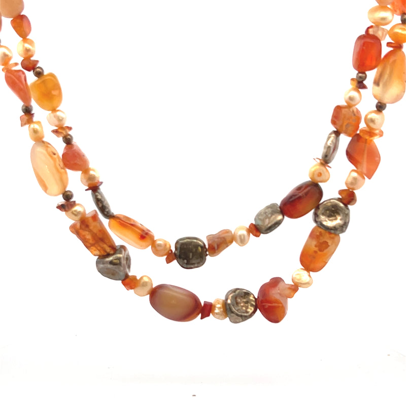 Sterling Silver Agate & Silver Bead Necklace