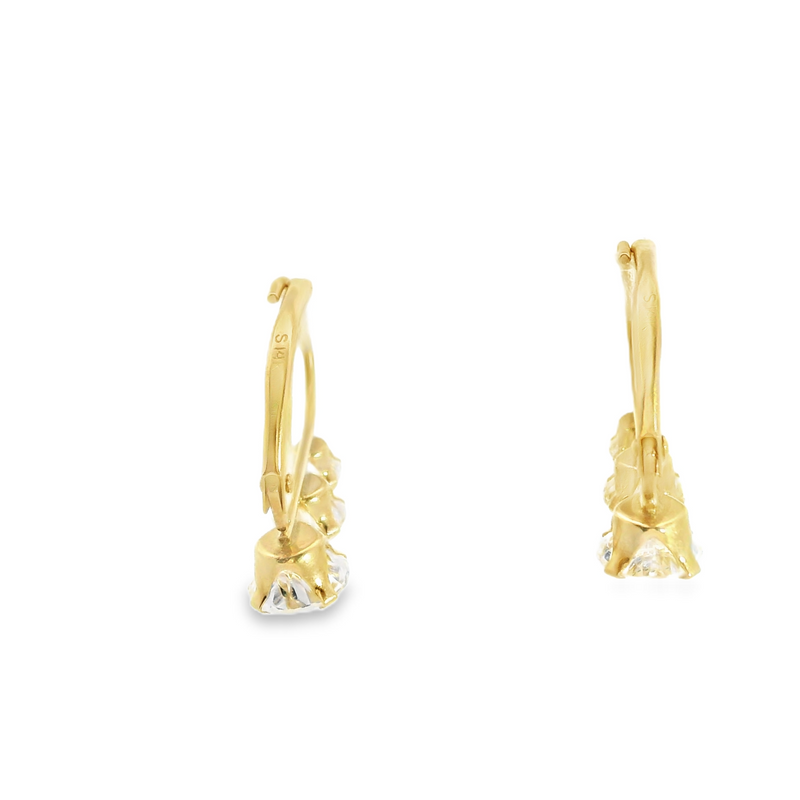 14K YG 3 Stone CZ Leverback Earrings