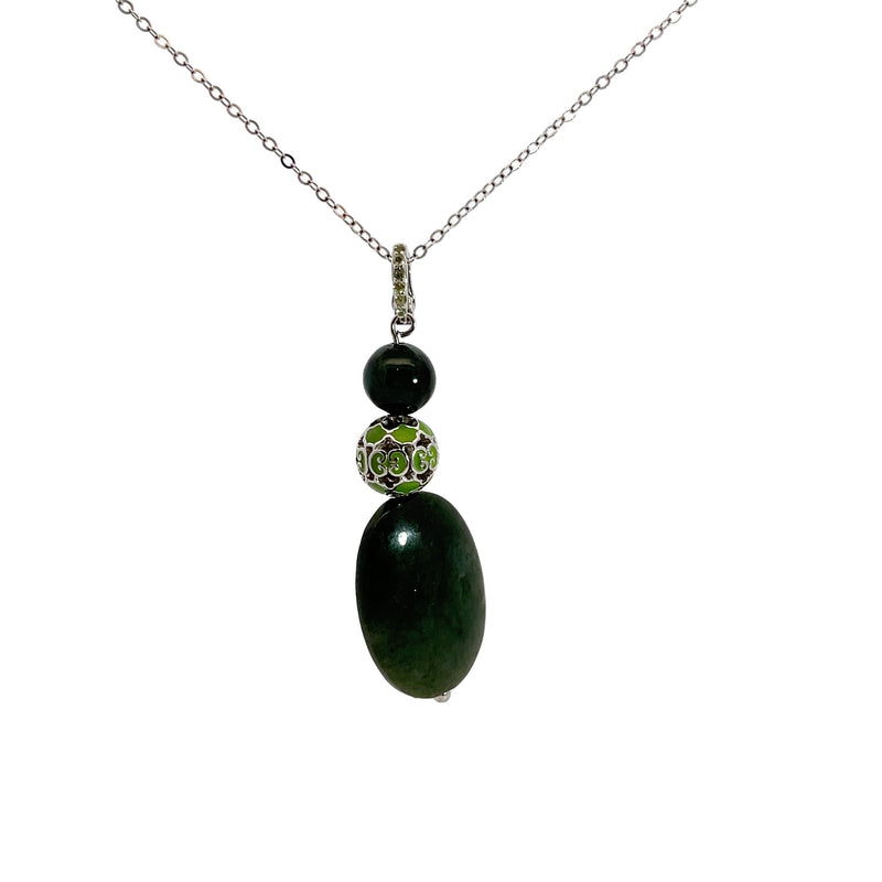 Green Agate & Enamel Pendant